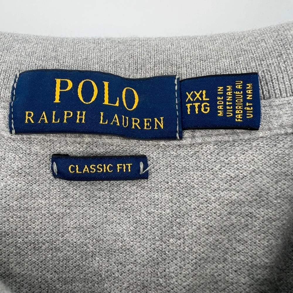 Polo Ralph Lauren Mens XXL Gray Long Sleeve Classic Fit Pique Polo Shirt‎ Logo